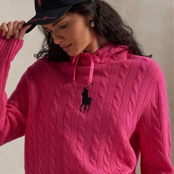 Polo by Ralph Women's fuchsia hooded wool sweater - Picture 2 of 4